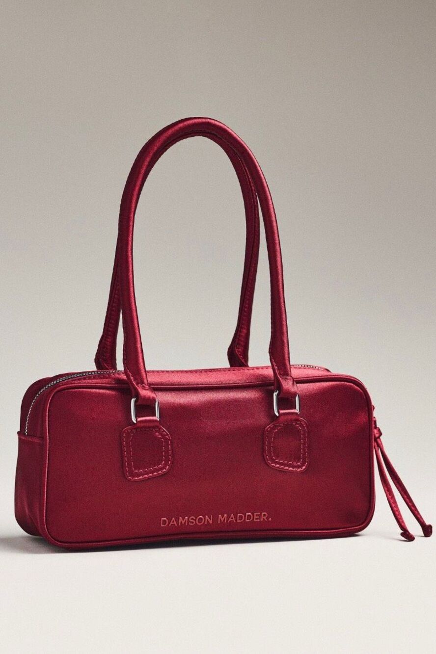 Damson Madder Benny Mini Bowler Satin Bag Burgundy NWT East West Shoulder Bag